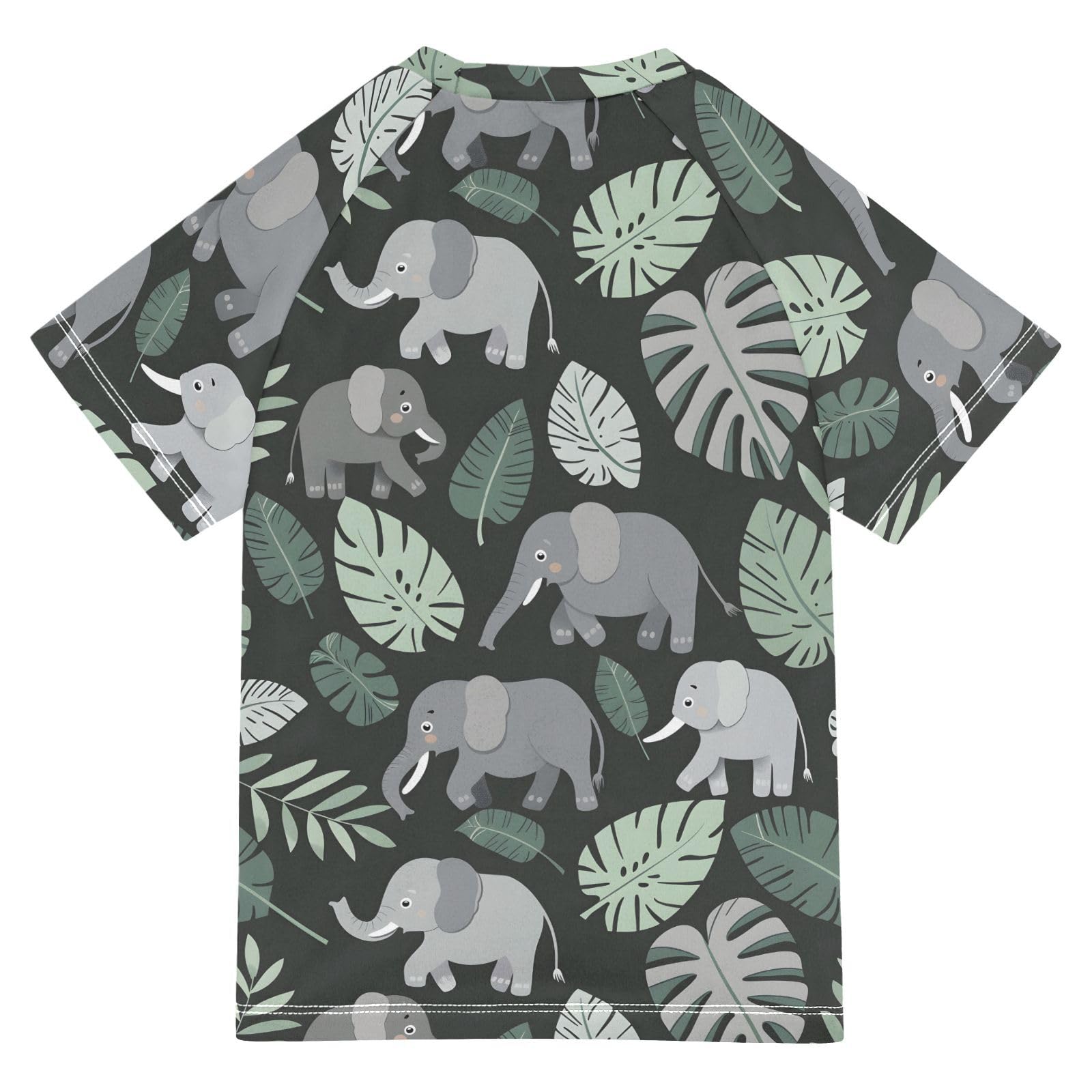 ALAZA Boys Rash Guard Swimming Shirt for Boys Short Sleeve Elephant Dark Gray UPF 50+ 5-6T