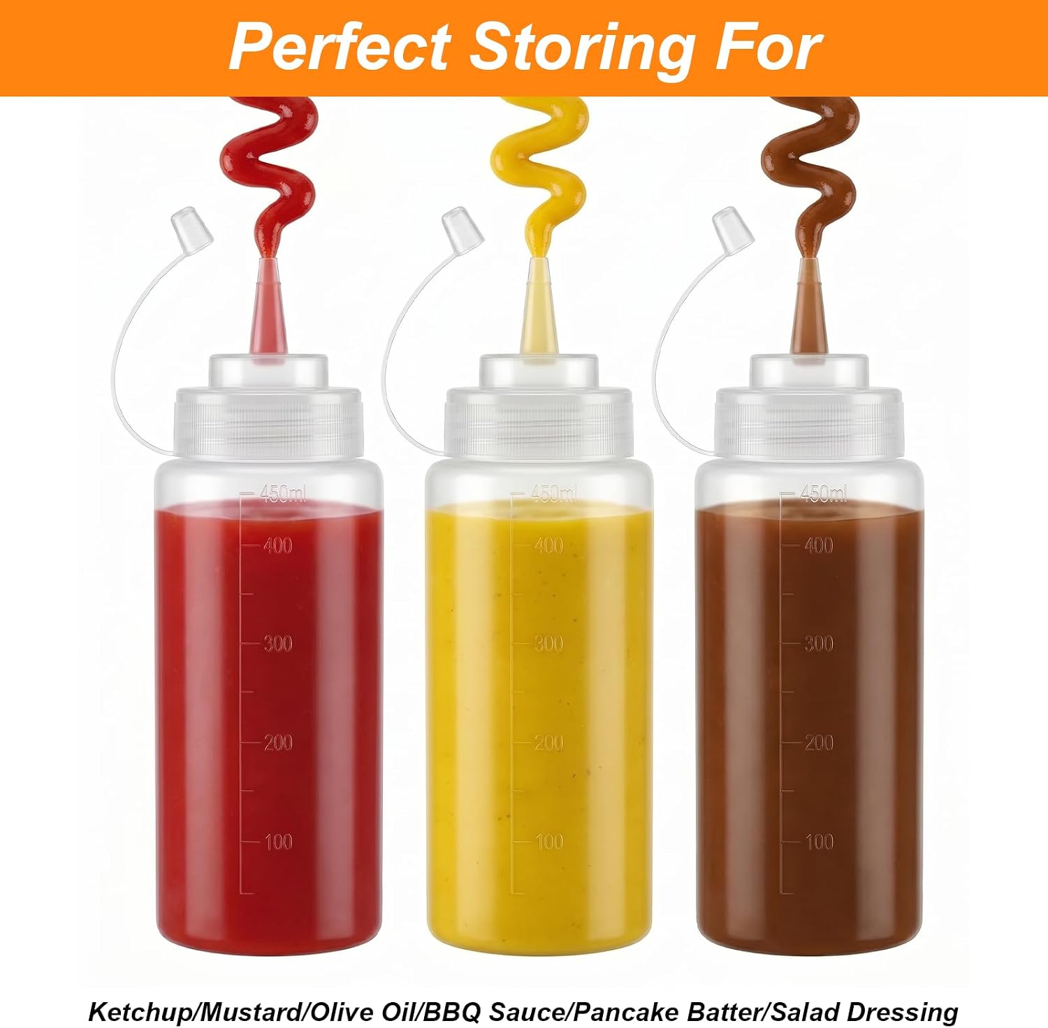 3 Pack 16oz Condiment Squeeze Bottles, Thickened Durable Squeeze Bottles for Sauces, Leak-Proof Condiment Bottle for Sauces, Oil, Arts and Crafts, Dishwasher Safe, White