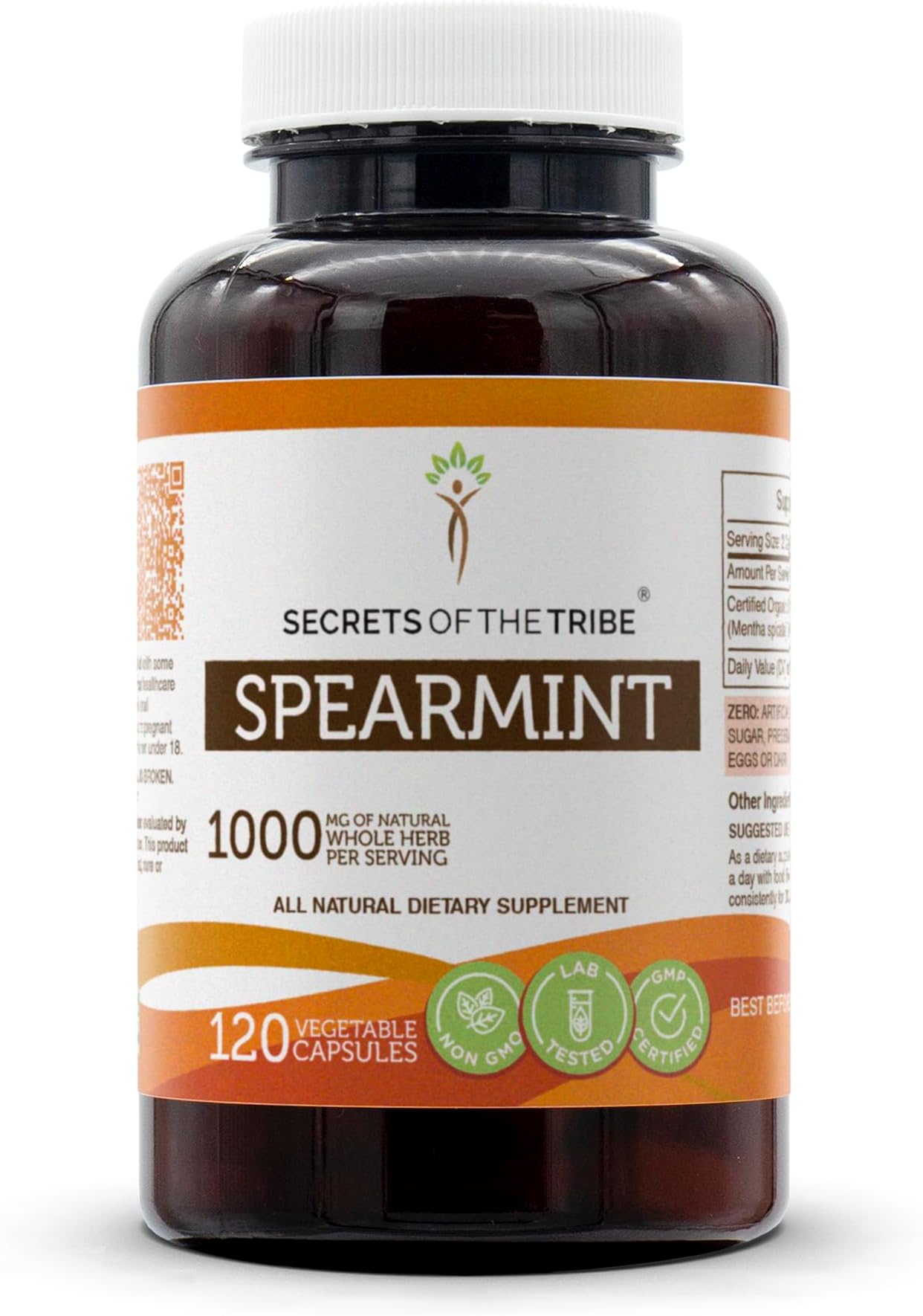 Secrets of the Tribe Spearmint Capsules 1000 mg Spearmint (Mentha spicata) Dried Leaf, Women's Hormone Support Supplement (120 Capsules)