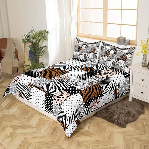 Miniatura 2 de Funda de edredón de puntos negros y blancos tamaño Queen para niños y niñas, juego de ropa de cama a rayas a rayas de pelo de animal funda de