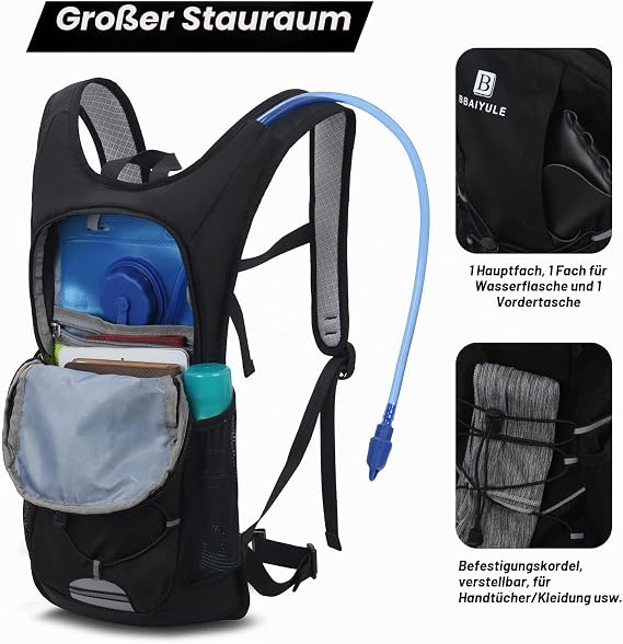 Hydration Backpack with Hydration Bladder 2 L BPA-Free Hydration Backpack 2 L with Reflectors Backpack with Hydration System Running Cycling & Camping Sports Backpack Bicycle Backpack