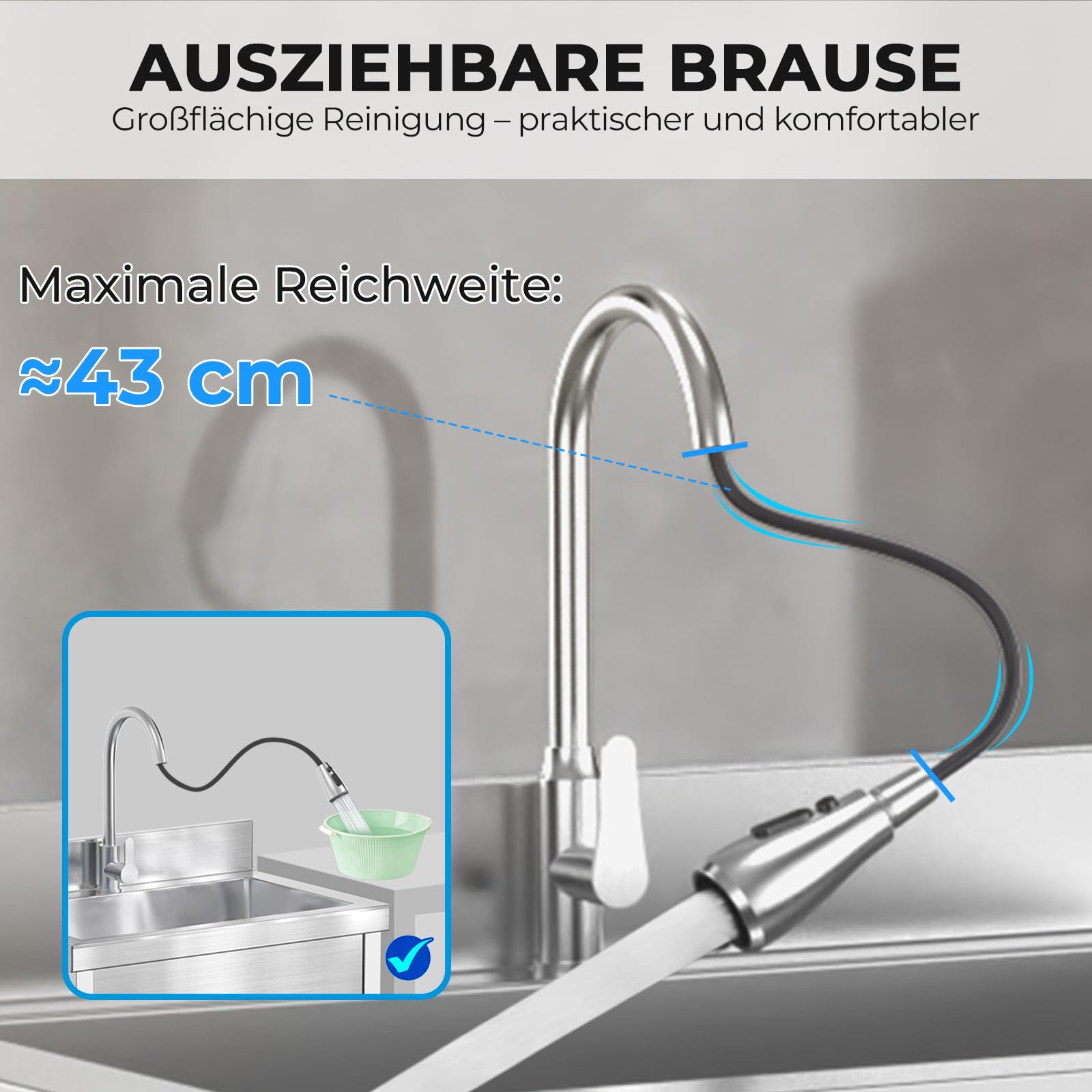 RiveraSink Spültisch Edelstahl Freistehend mit Wasserhahn – Gastro Spültisch 1 Becken, 100x55x80 cm, XL Edelstahl Spüle mit Unterablage, Gewerbliche Küchenspüle für Küche, Garten, Waschküche, Garage
