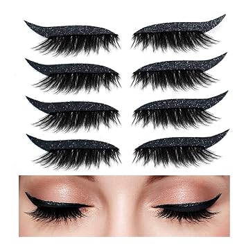 Eyeliner Sticker, Eyeliner Sticker with Eyelashes 7 Pairs Eyelash Stickers Reusable Eyelid and Eyelash Stickers Makeup Stickers Waterproof Black