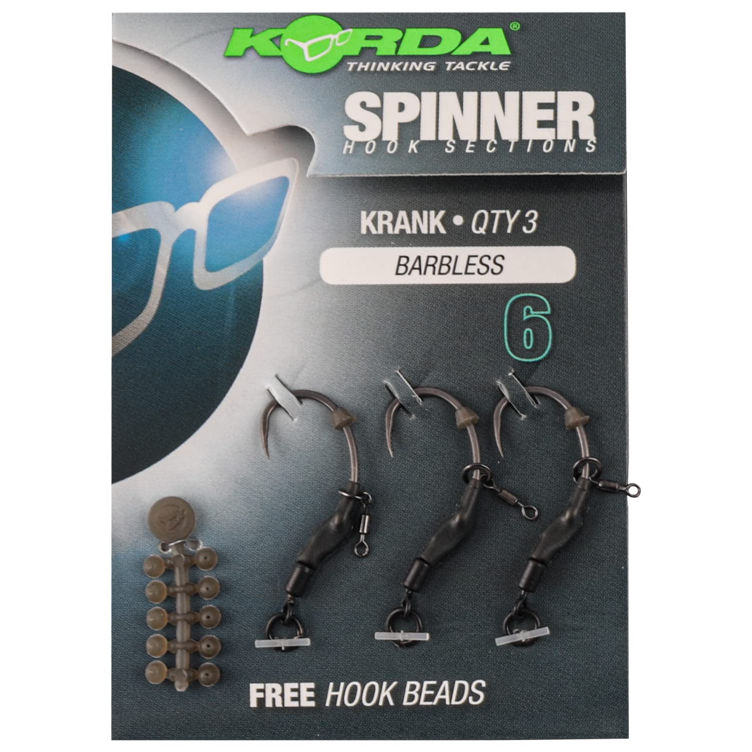 Korda Spinner Hook Sections Krank Barbless Size 6 | Ready Tied Carp Rigs | Pre-Tied Hook Sections for Carp Fishing | Pack of 3