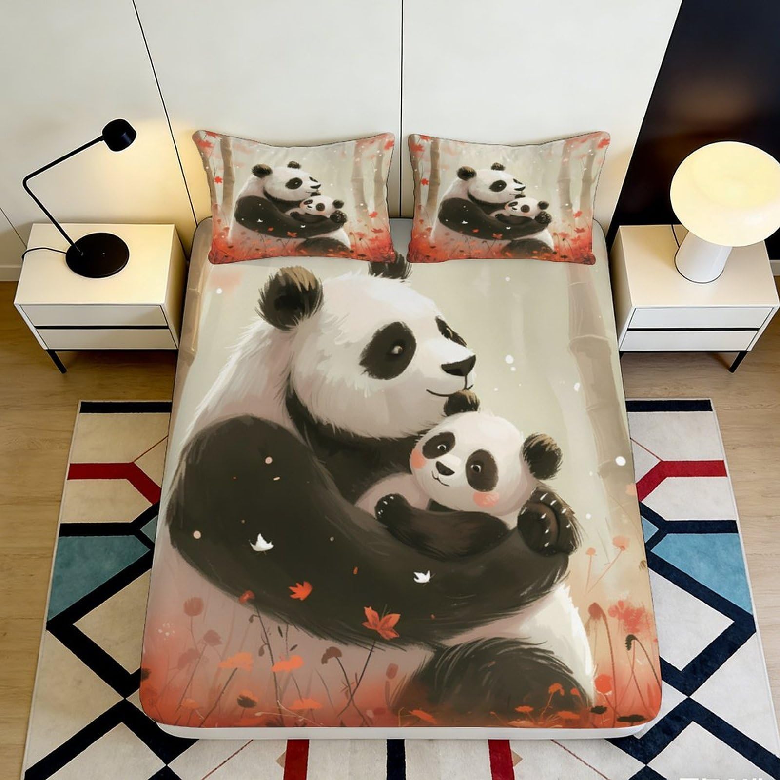 Jqzkxnhpbr Style-9 3D Printed Panda Family Fitted Sheet Microfiber Soft Bedroom Decor Cartoon Animal Mattress Cover For Home Dorm Use 90X200x25cm