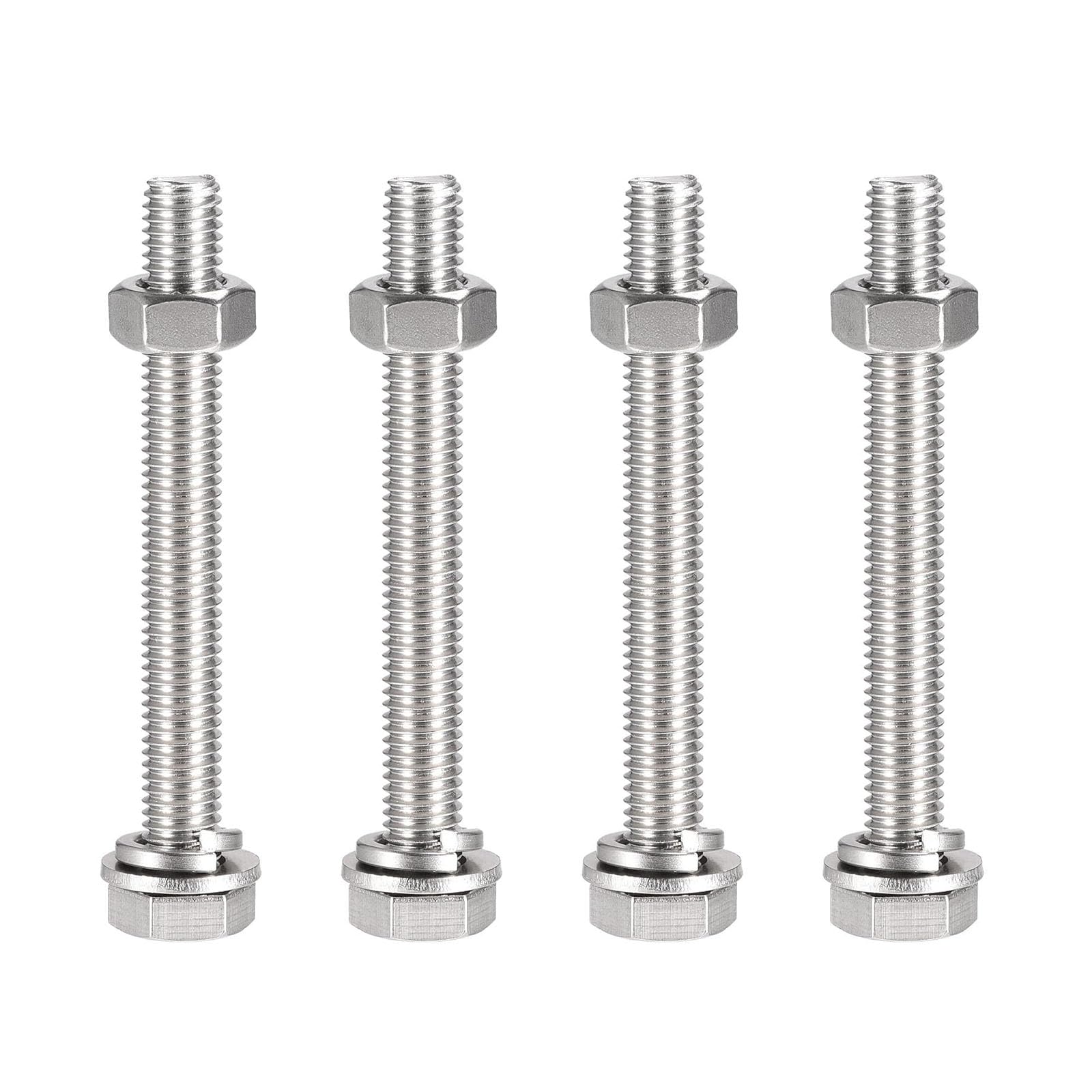 TOP-VIGOR 4Pcs M10 x 90mm Hex Head Screws Bolts, Nuts, Flat & Lock Washers Kits