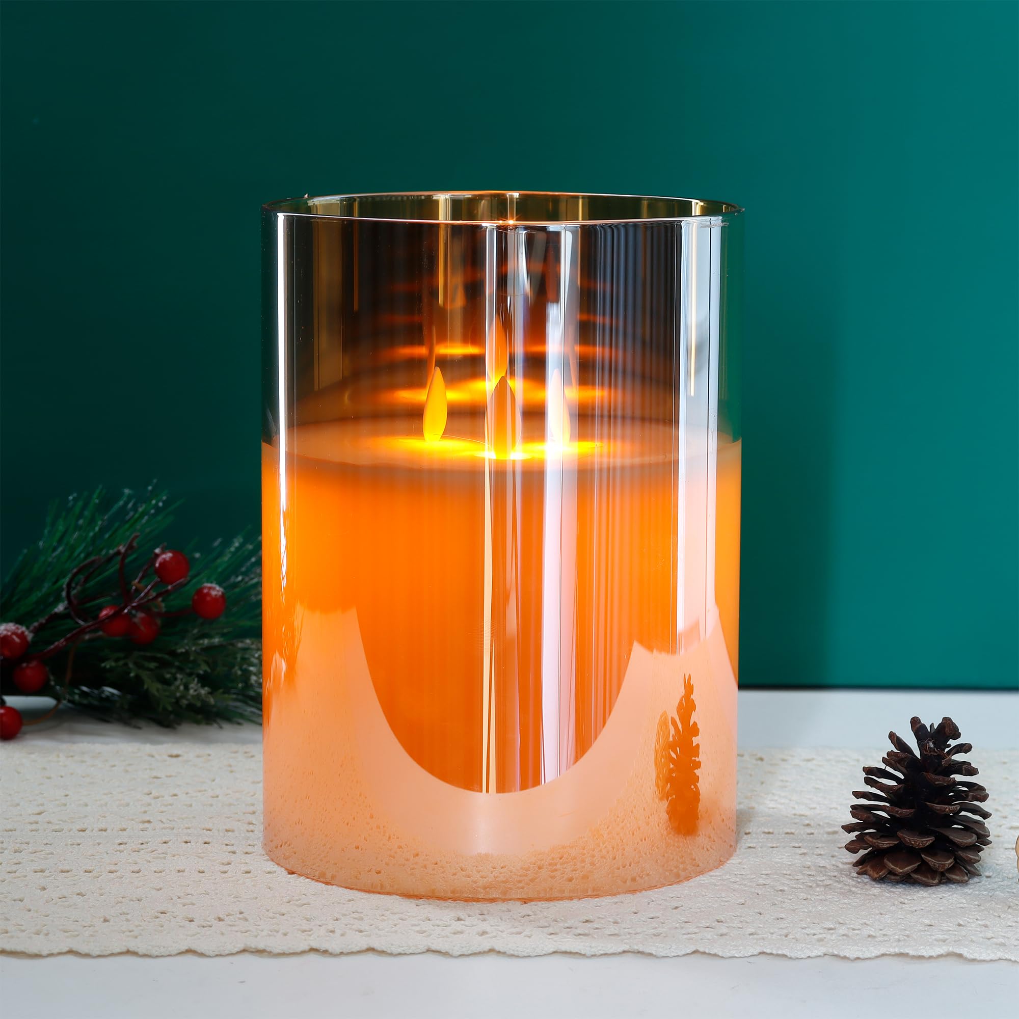 JHY DESIGN Velas de cera real con 3 mechas, velas LED sin llama a batería con temporizador de 6 horas y efecto 3D, para fiesta, salón, boda (Grande, oro)