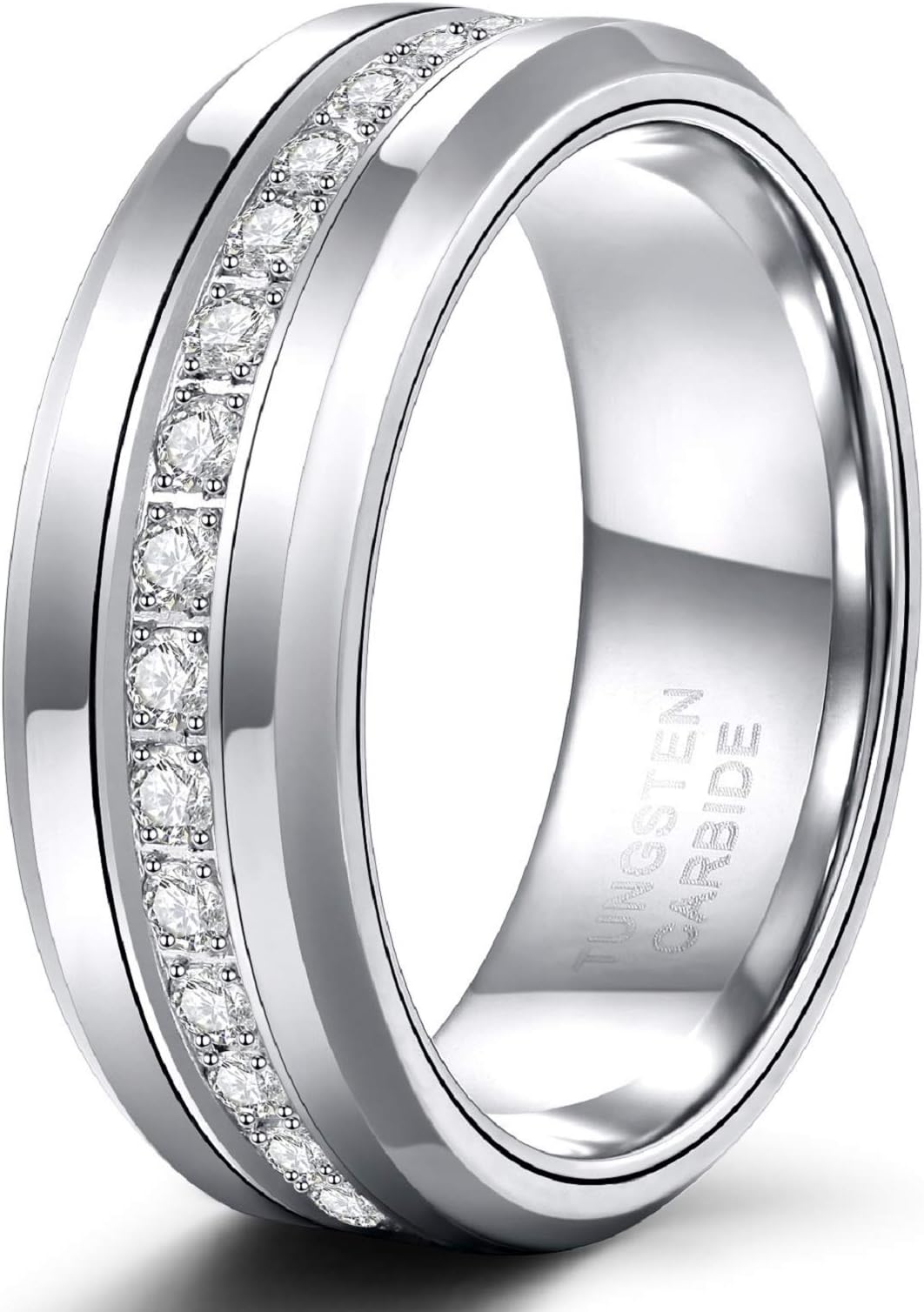 TRUMIUM6mm 8mm Mens Tungsten Wedding Bands with Cubic Zirconia Eternity Ring CZ Inlaid Black Silver Tungsten Carbied Rings High Polish Size 7-13