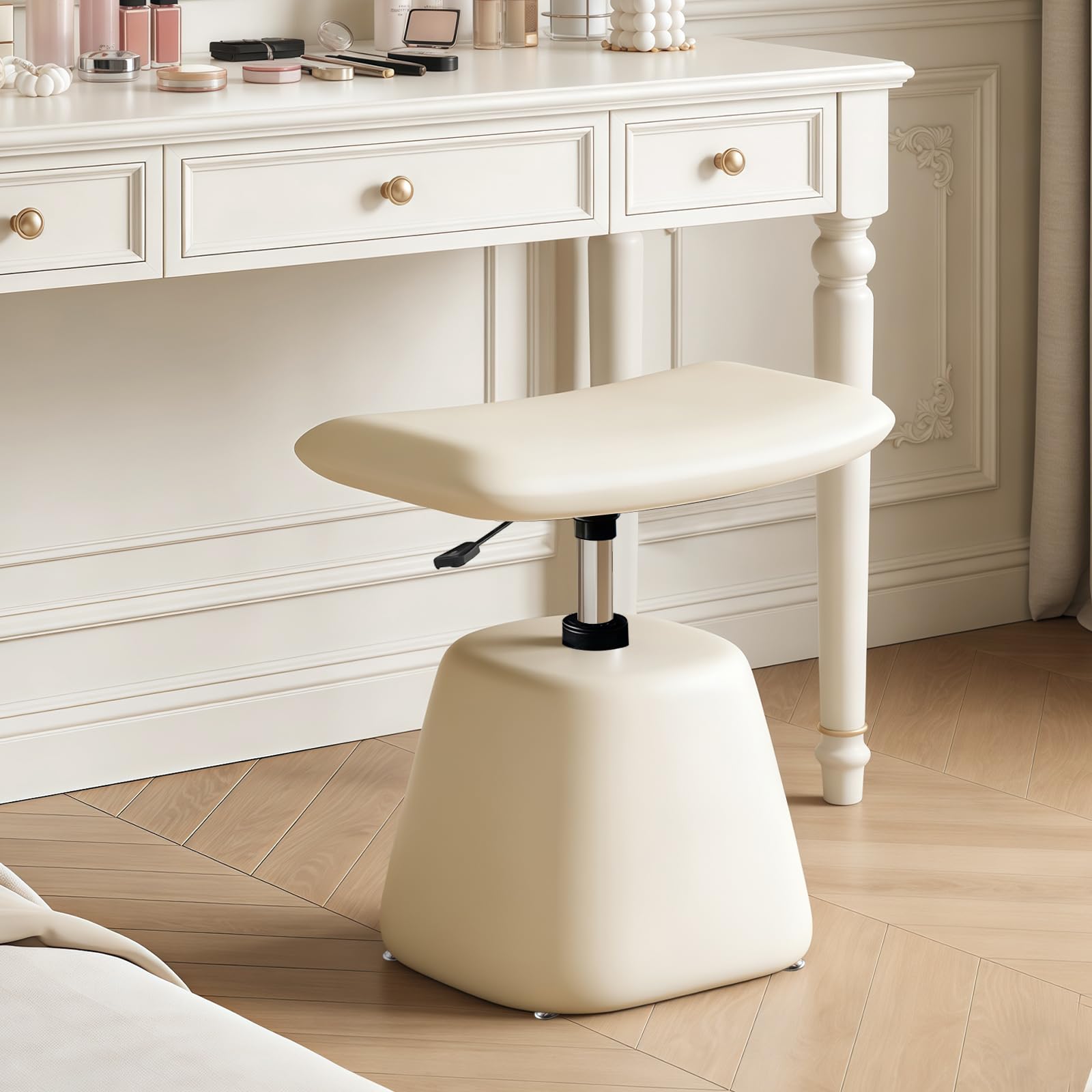 Sgabello da trucco moderno regolabile in altezza, sedia girevole 360° per area trucco, sgabello in similpelle PU per bagno e ingresso