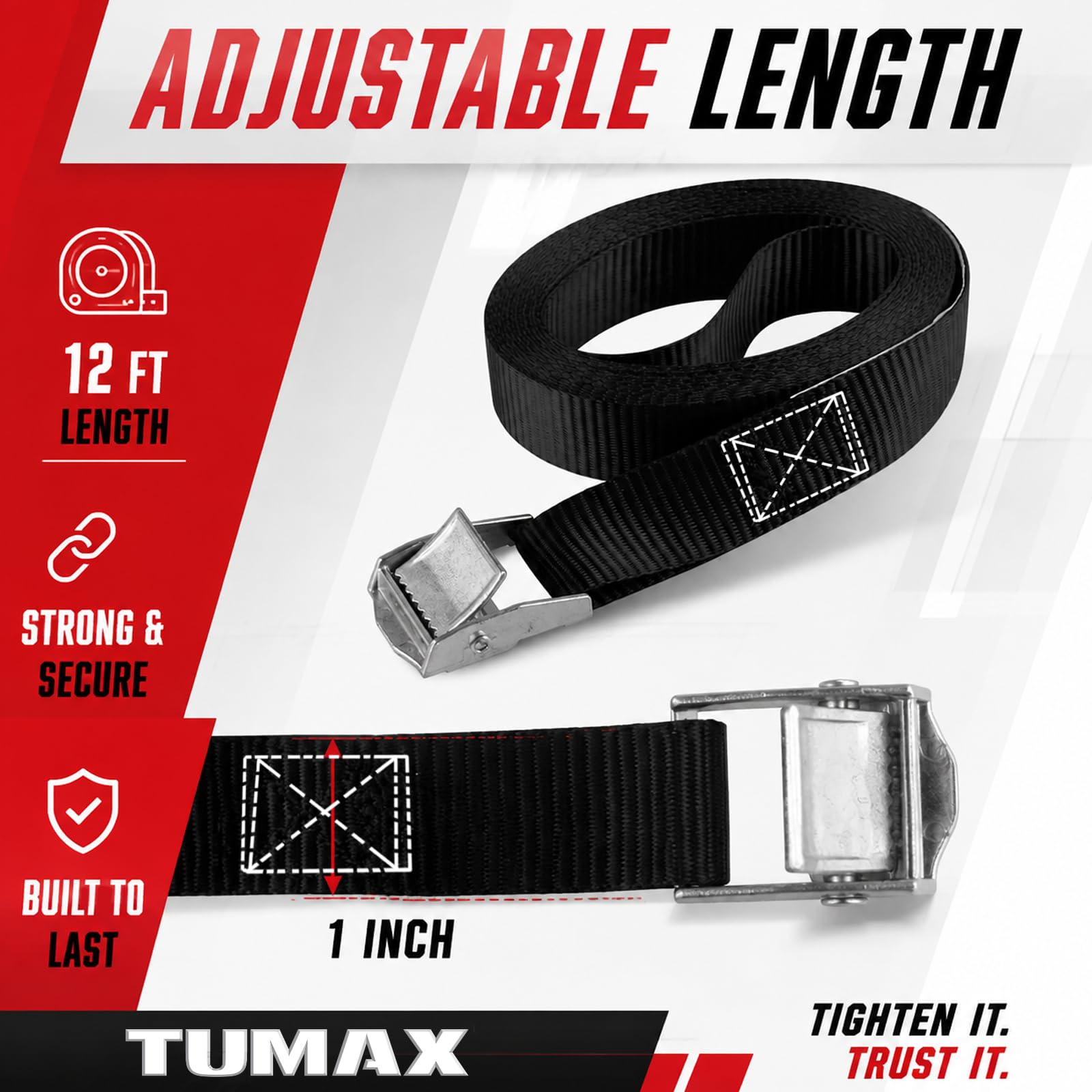 Cam Buckle Tie Down Straps - 6 Pack, 900Lbs Capacity -2