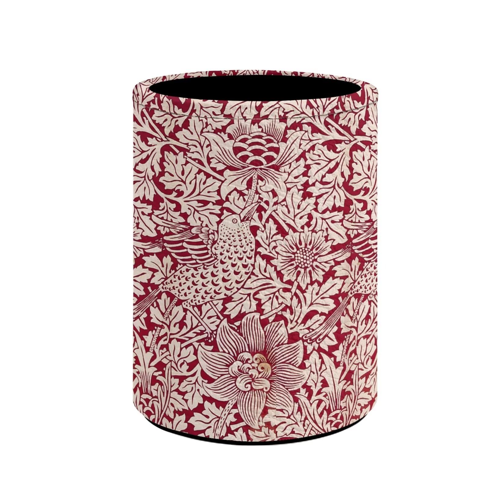 Buxolandt William Morris Flower Print Pen Holder Pencil Cup Container PU Leather Desk Organizer Stand Decor Makeup Brush Scissor Holder Decoration Office Desk Home Office Supplies Accessories