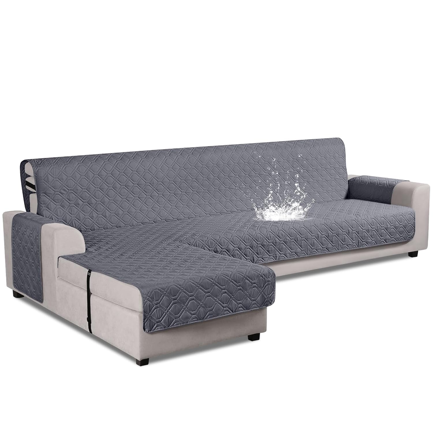 VANSOFY Polyester Upgraded Sectional Couch Covers Waterproof L Shaped Sofa Slipcover Reversible Chaise Lounge Cover for Se