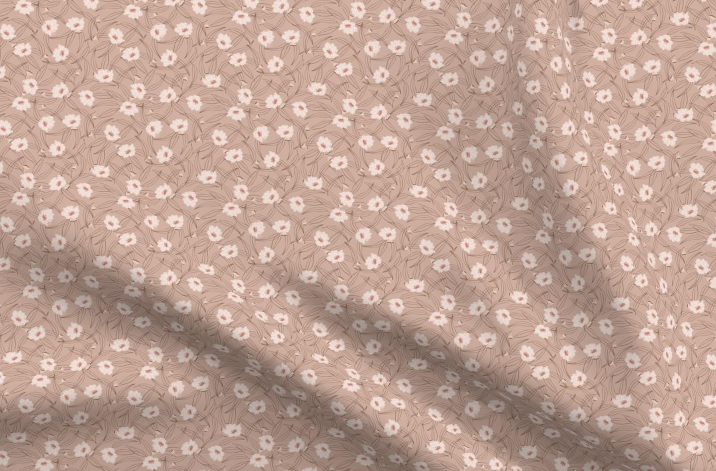 Spoonflower Fabric - Rustic Floral Mauve Pink Pinky Brown Small Scale Wildflowers Printed on Petal Cotton Fabric Fat Quarter - Sewing Quilting Apparel Crafts Decor