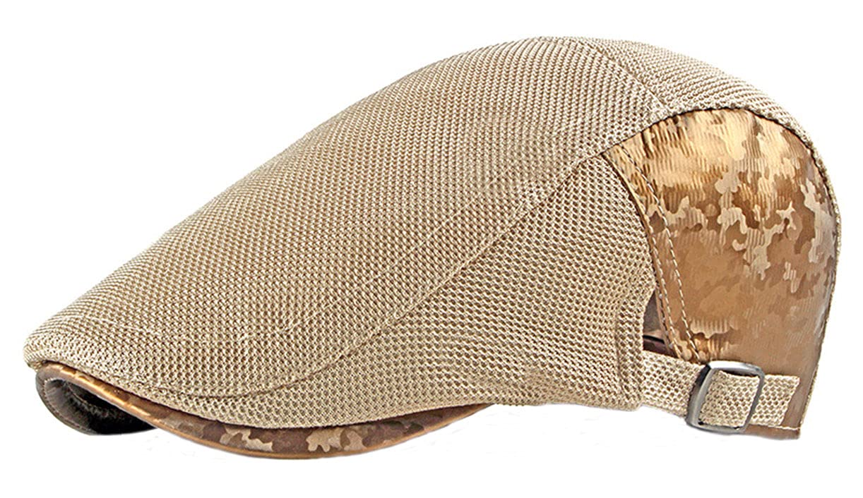 Maxpetus Man's Flat Cap Breathable Summer Beret Newsboy Cap Driving Cap (CLY-YS001-Khaki)