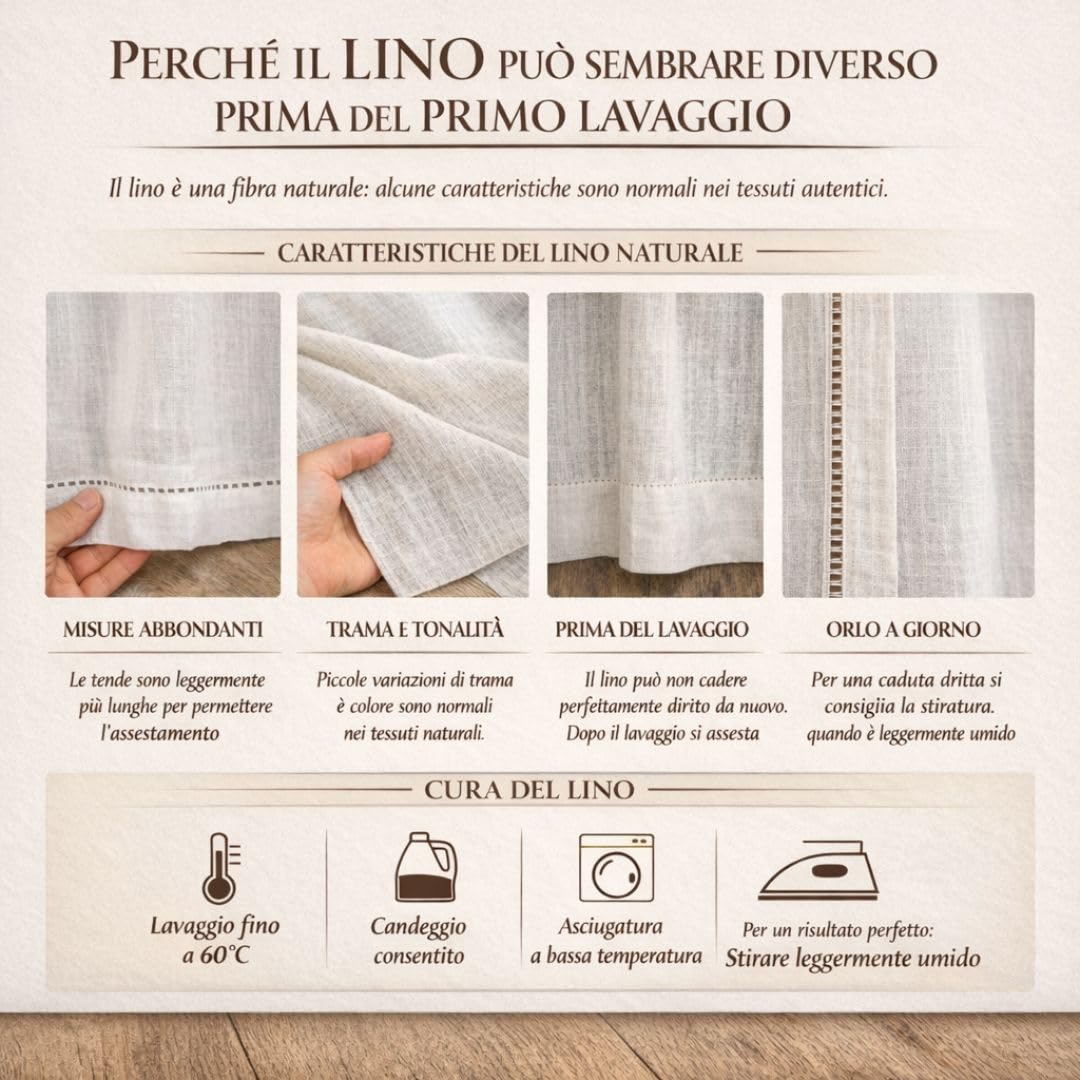 Cuore di lino - Tenda a Vetro in Puro Lino 100% Made in Italy Ajour Bianco Panna (45X160cm)