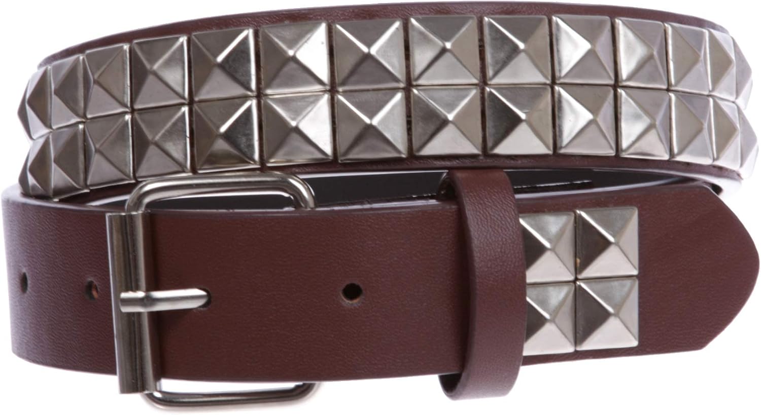 Kids 1" Snap On Punk Rock Studded Leather Belt, Brown | L-32"