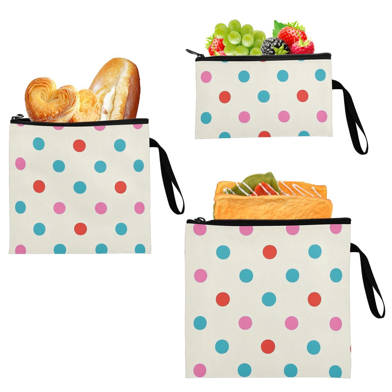 Yoogain Trendy Polka Dot Teal Red Peach 3 pack Reusable Travel Snack Bags Portable Diaper Bag Organization for Work Office Travel Picnic