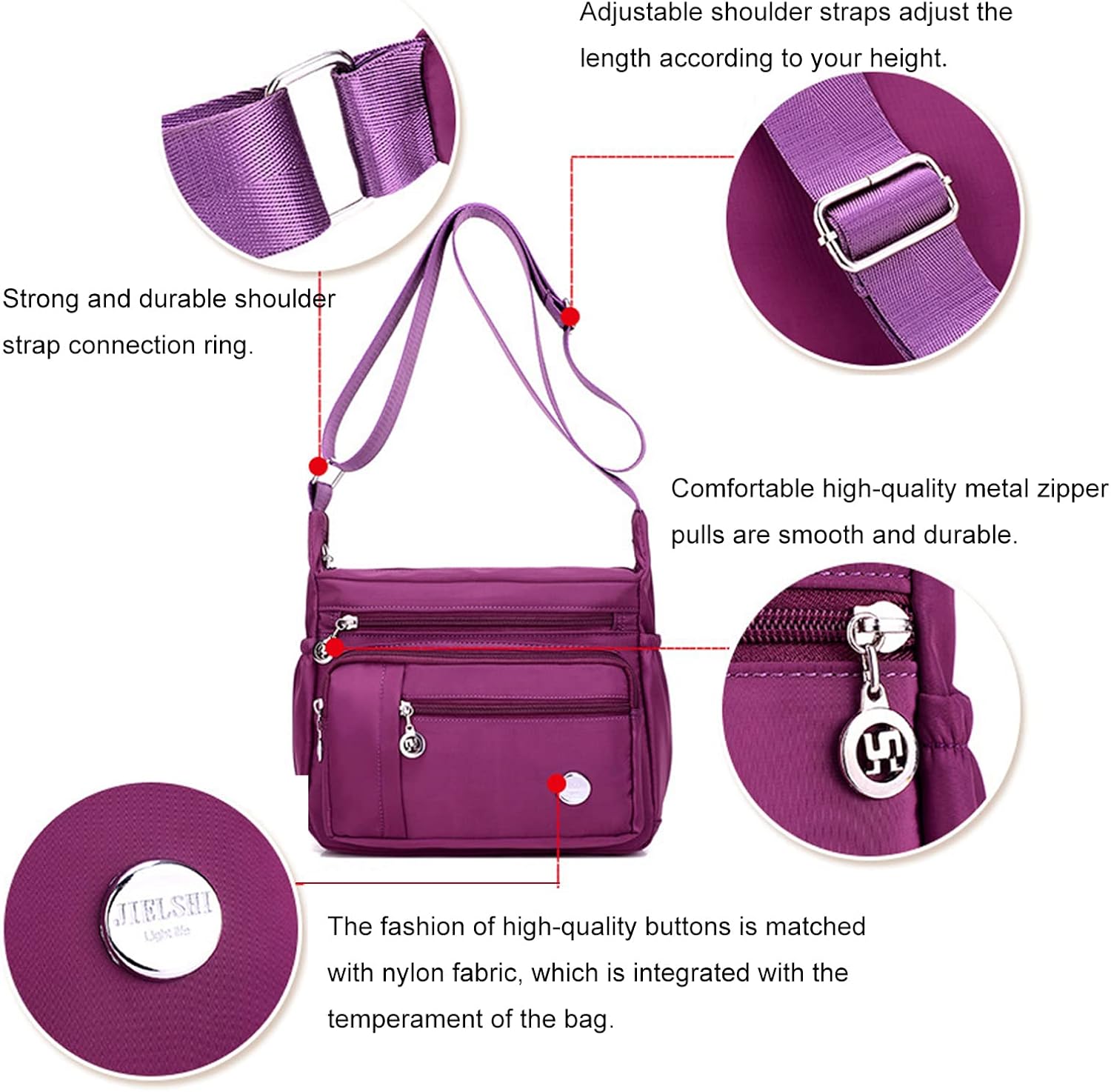 Blostirno Women's Crossbody Bag Nylon Waterproof Shoulder Handbags Purses Travel Bags with Muitipockets