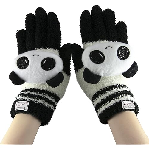 FakeFace Cute Panda Winter Wool Touchscreen Gloves for Women Girls Windproof Knit Texting Gloves Mittens Gifts for Christmas
