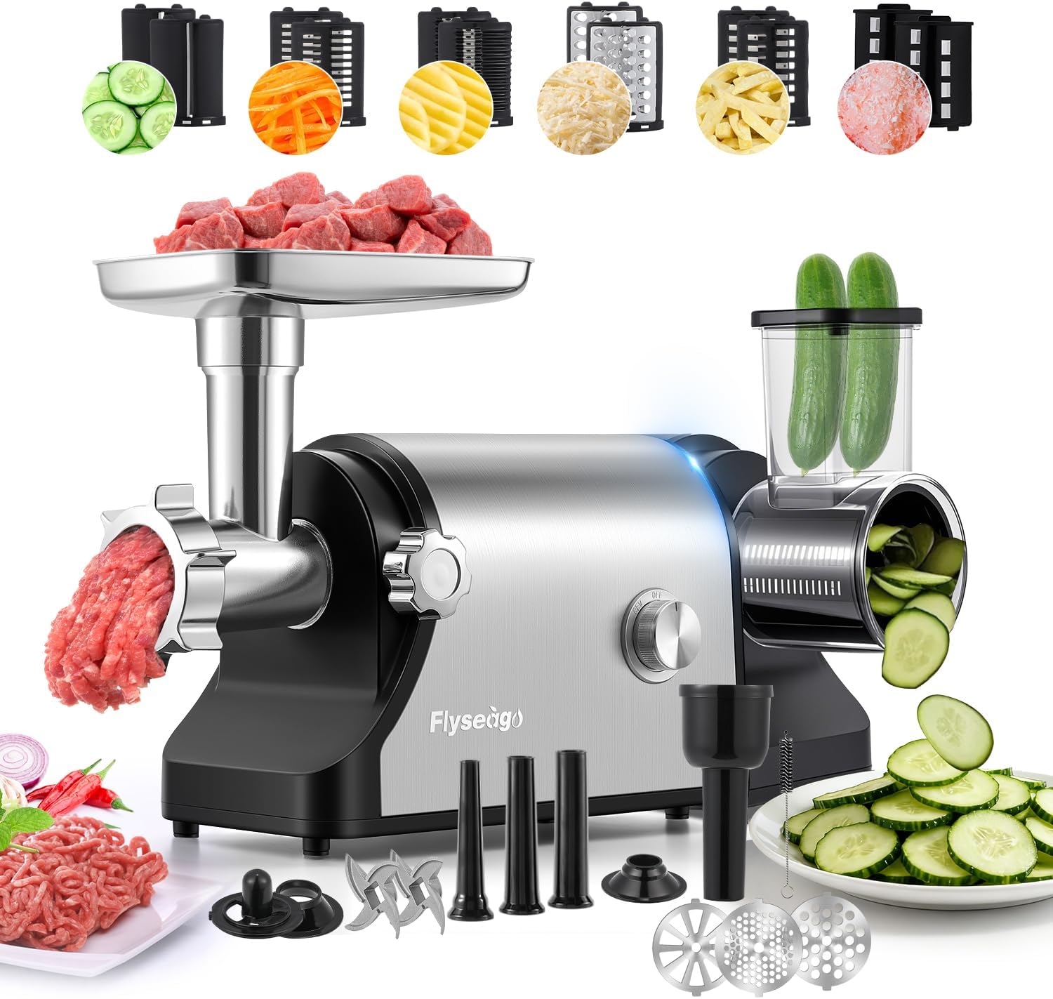 Multifunctional 3200W Electric Meat Grinder Heavy Duty Commercial Meat Grinders, Veggie Shredder, Ice Cutter with 2 Blades, 3 Grinding Plates, 3 Sausage Tubes, Meat Grinder for Home Use