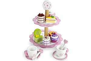 Wood 15-Piece Tea Time Pastry Tower with Cupcake Toy