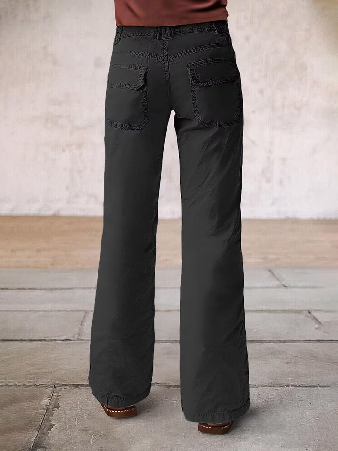 Flamingals Wide Leg Bootcut Cargo Pants for Women Casual Mid Waist Flap Pocket Seam Front Work Dress Pants Without Belt - Image 3