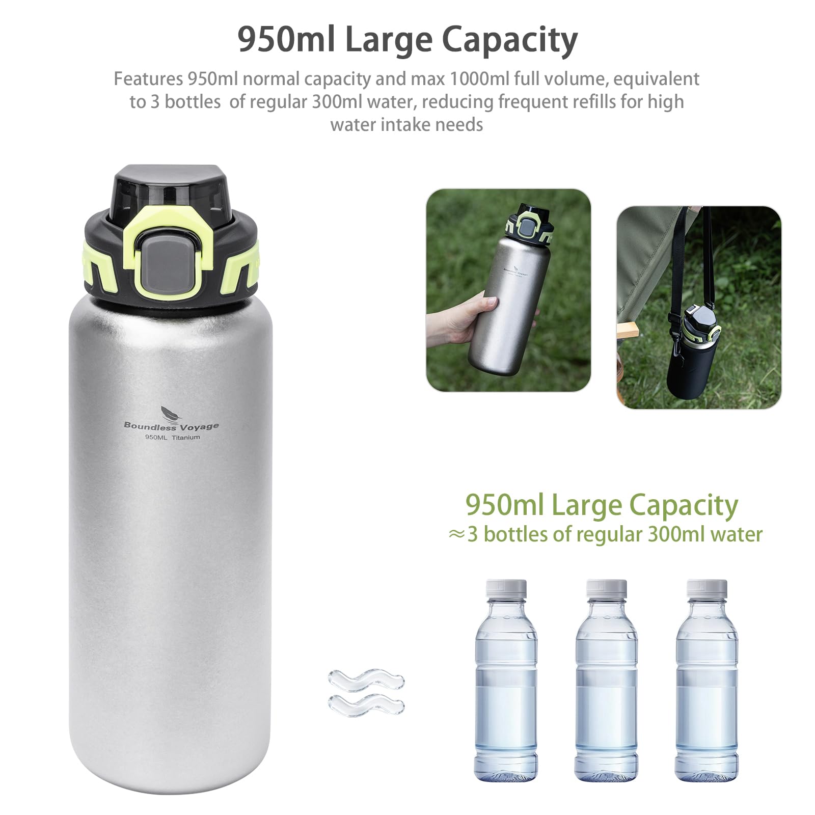 Boundless Voyage Ultraleichte Titan Trinkflasche Kristallisierte+ti lid | Breite Mund Flasche mit Leckage Cap & Aufbewahrungstasche Hydro Flasche für Klettern Rucksack Fitnessstudio Camping Travel