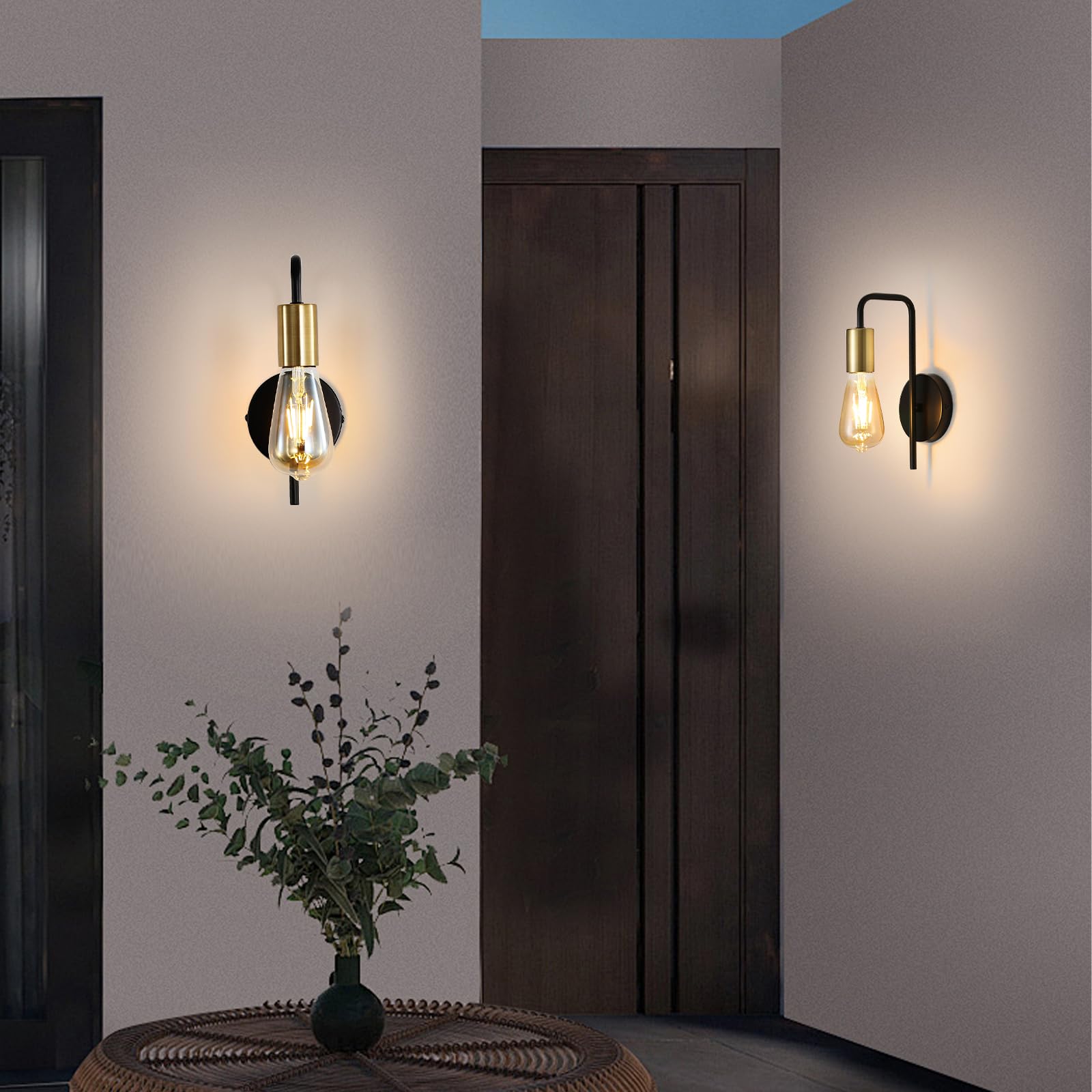 Osairous Wandleuchte Innen 4 Stücke, Industrielle Wandlampe aus Eisen, Retro Wandbeleuchtung für Schlafzimmer, Treppe, Bar, IP20, E27, Schwarz, Max 40W, Ohne Glühbirne