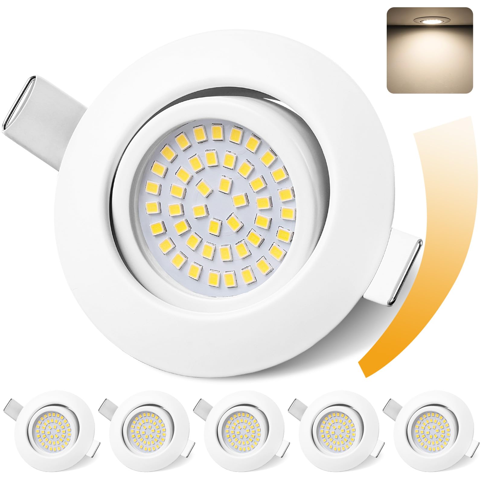 GeyouLux LED Einbaustrahler 230V Dimmbar 68mm 6W IP44 LED Spots 45° Schwenkbar 4000K Neutralweiß Deckenspots für Badezimmer Küche Wohnzimmer Einbauspots Flach Einbauleuchten Weiss 6er set