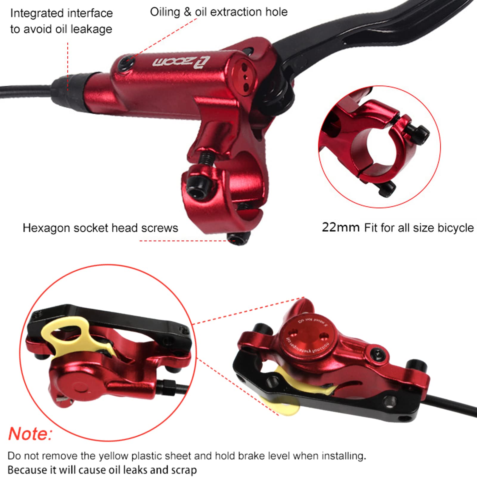 Öl Hydraulische Scheibenbremssättel mit Bremshebeln Ölkabel Rotor Rechte Seite Hinten 1450mm Rechts für MTB Mountainbike Rennrad E-Bike Roller Scheibenbremse (Schwarz hinten)