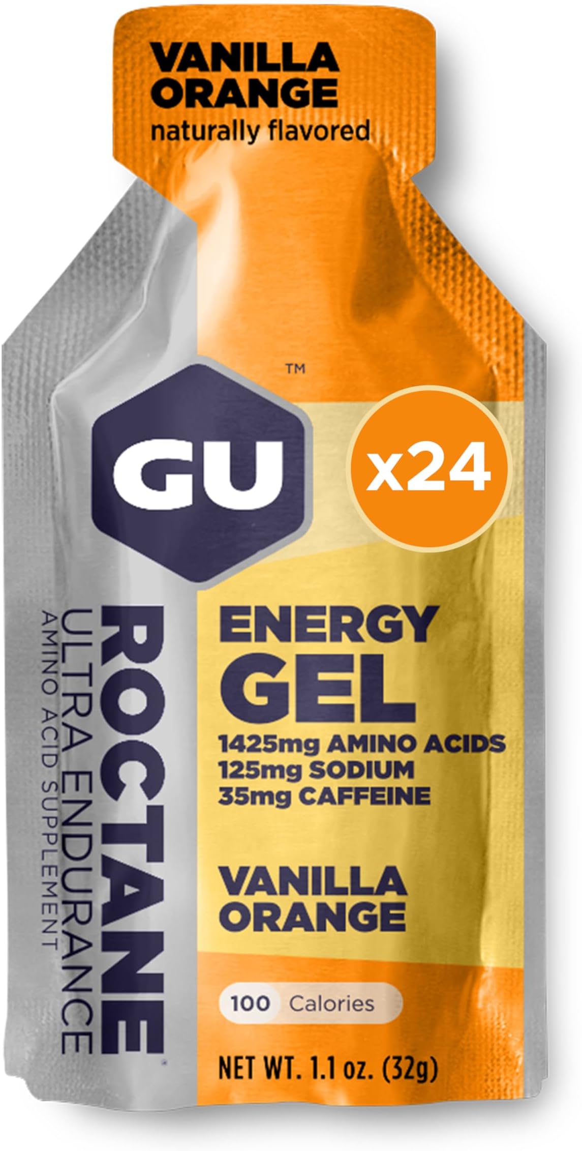 - Roctane Ultra Endurance Energy Gel, Vegan, Gluten-Free, Kosher, and Dairy-Free On-The-Go Sports Nutrition for Running, Biking, Hiking or Skiing, Vanilla Orange (24 Packets)
