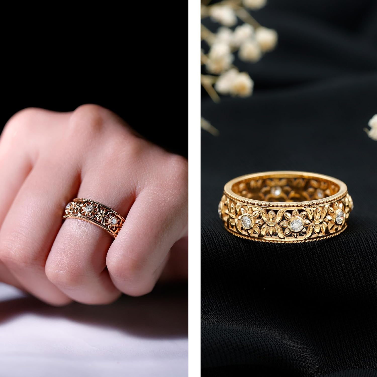 Natural Diamond Flower Wedding Band, Hi Color Si Clarity, Certified Diamond Wedding Band for Women (Ready to Gift)