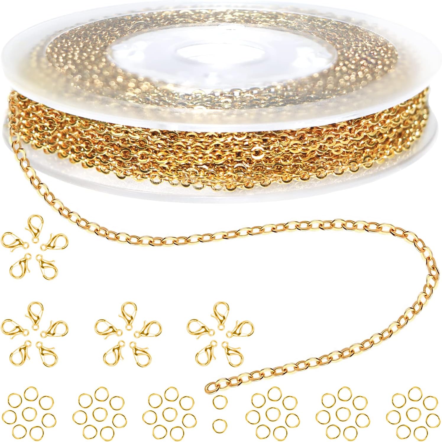 33ft Gold Chain for Jewelry Making Non-Tarnish 18K Gold Plated Stainless Steel Jewelry Chain for Jewelry Making Findings Supplies for Valentines Day Necklaces Earrings Bracelets DIY Crafts - 2mm Links