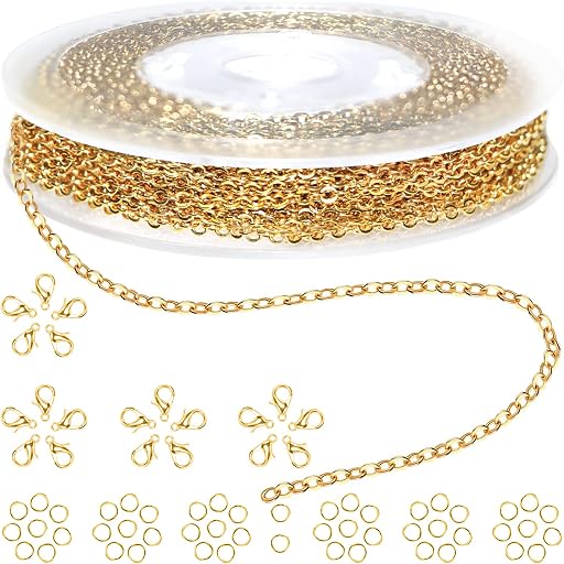 Jishi 33ft Gold Chain for Jewelry Making Non-Tarnish 18K Gold Plated Stainless Steel Jewelry Chain for Jewelry Making Findings Supplies for Valentines Day Necklaces Earrings Bracelets DIY Crafts - 2mm Links