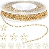 Jishi 33ft Stainless Steel Gold Plated Chain for Jewelry Making Supplies - 2mm 18K Gold Plated Non Tarnish - 33ft Roll with Lobster Clasps, Jump Rings - Gold