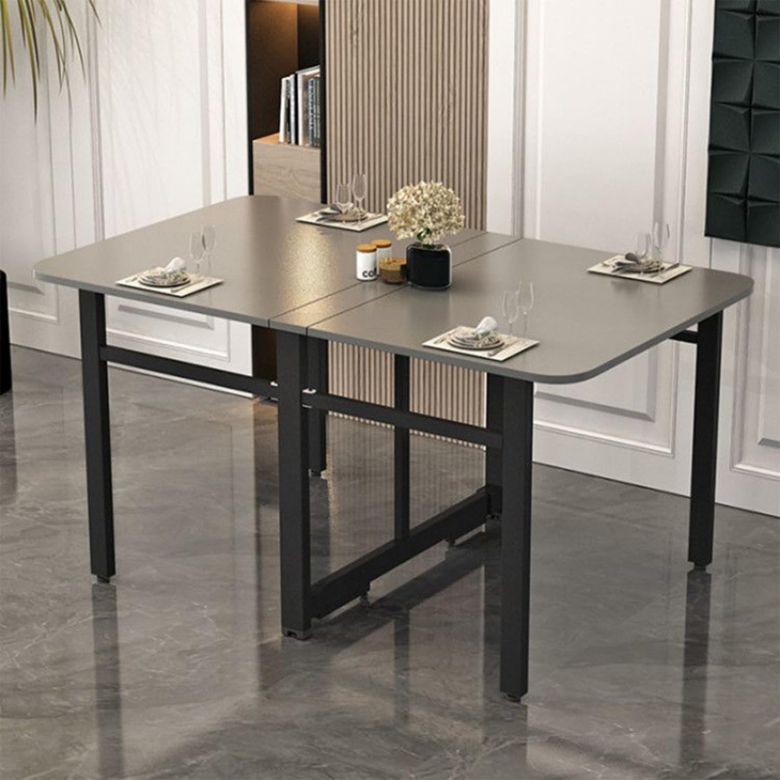 Table de Salle à Manger Moderne et Pliable - Pieds réglables - Design rectangulaire Extensible et Peu encombrant - Portable pour la Maison, Le Bureau et Le Camping (Gris et Noir 12