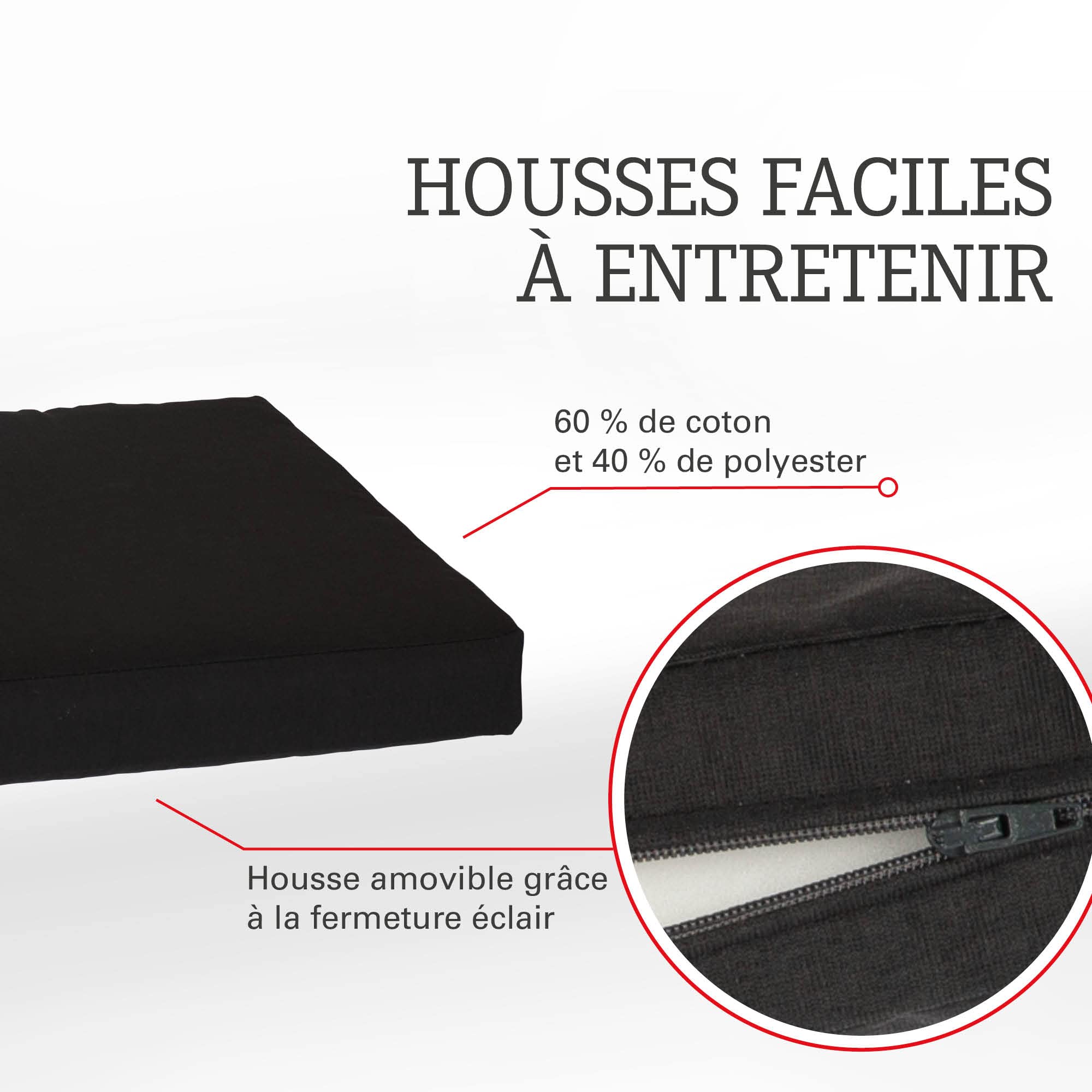 Beo Coussin 60x60 cm déperlant extérieur | Fabriqué en Europe | Coussin pour Palette avec Fermeture éclair et garnissage Amovible | Coussin d'assise Lavable | Coussin de Jardin Anthracite