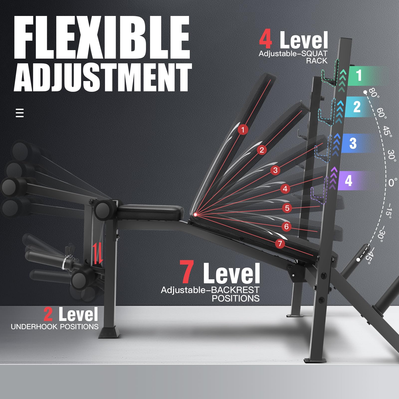 900LBS Weight Bench Set with Squat Rack, Adjustable Bench Press Set with Leg Extension and Leg Curl, Flat Incline Decline Workout Bench for Home Gym Full Body Strength Training