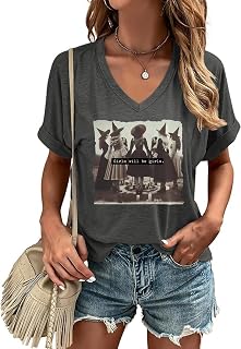 Butovek Womens Fall Halloween Thanksgiving V Neck Shirt | Funny Graphic Short Sleeve Tee Autumn Holiday Family Matching Tops