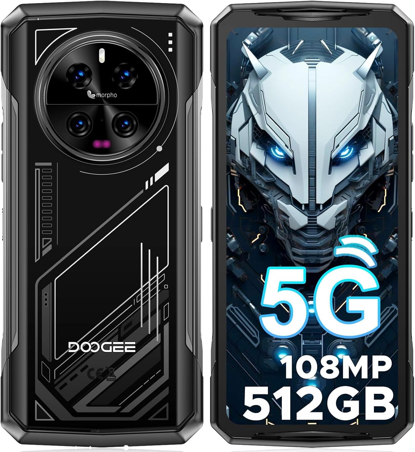 DOOGEE V40 Telephone Portable Incassable 5G, 32GB RAM+512GB ROM(TF 2TB) Smartphone Incassable Android 14 Avec 120Hz 6,78” FHD+ Écran, 4nm D7300/ AI 108MP/WiFi 6E/BT 5,4/NFC/3 Fente de Carte, Argent