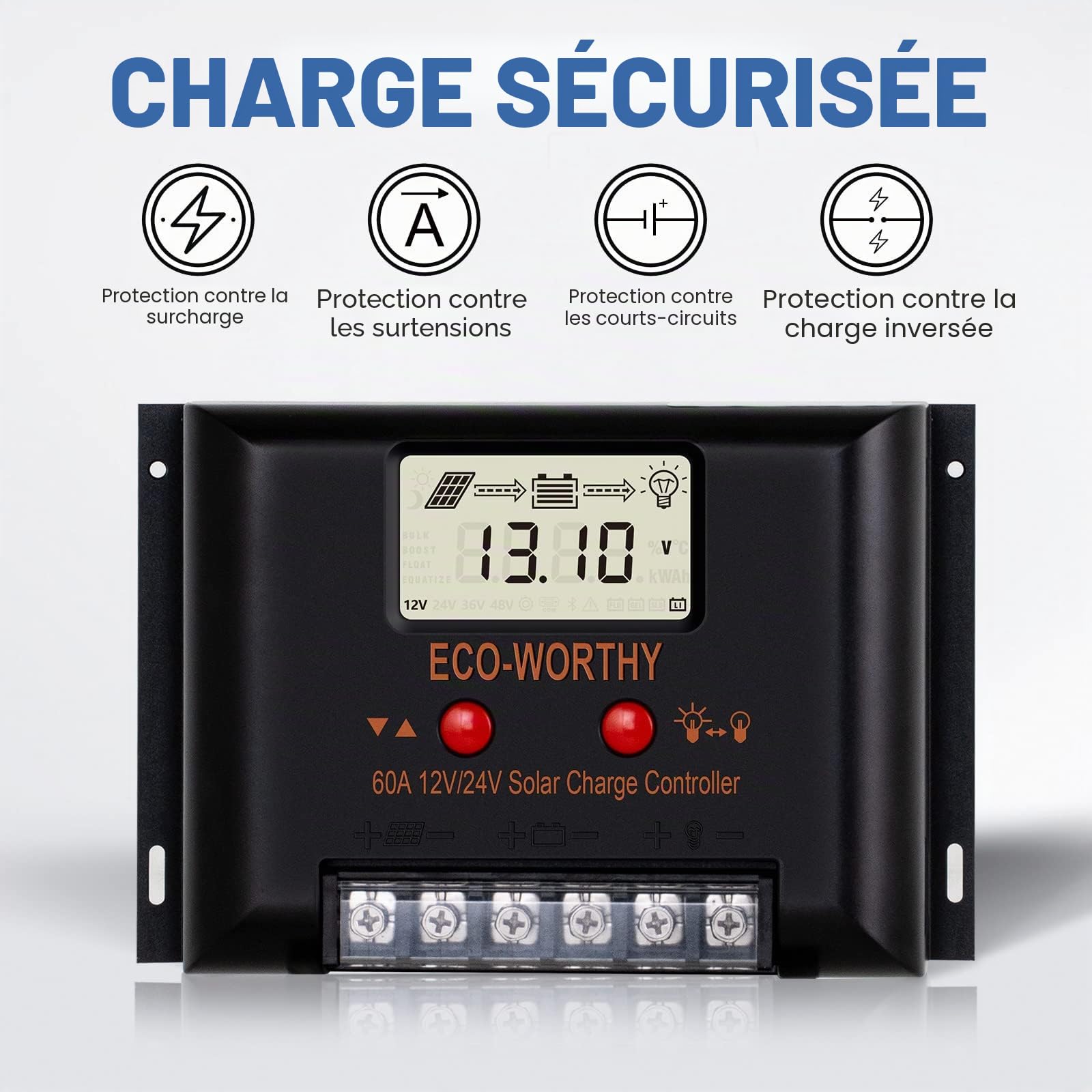 ECO-WORTHY Kit Panneau Solaire avec Batterie 480 Watt hors réseau : 4 panneaux solaires+100Ah batteries au lithium+60A contrôleur de charge+1100W onduleur+accessoires de montage pour la maison, RV