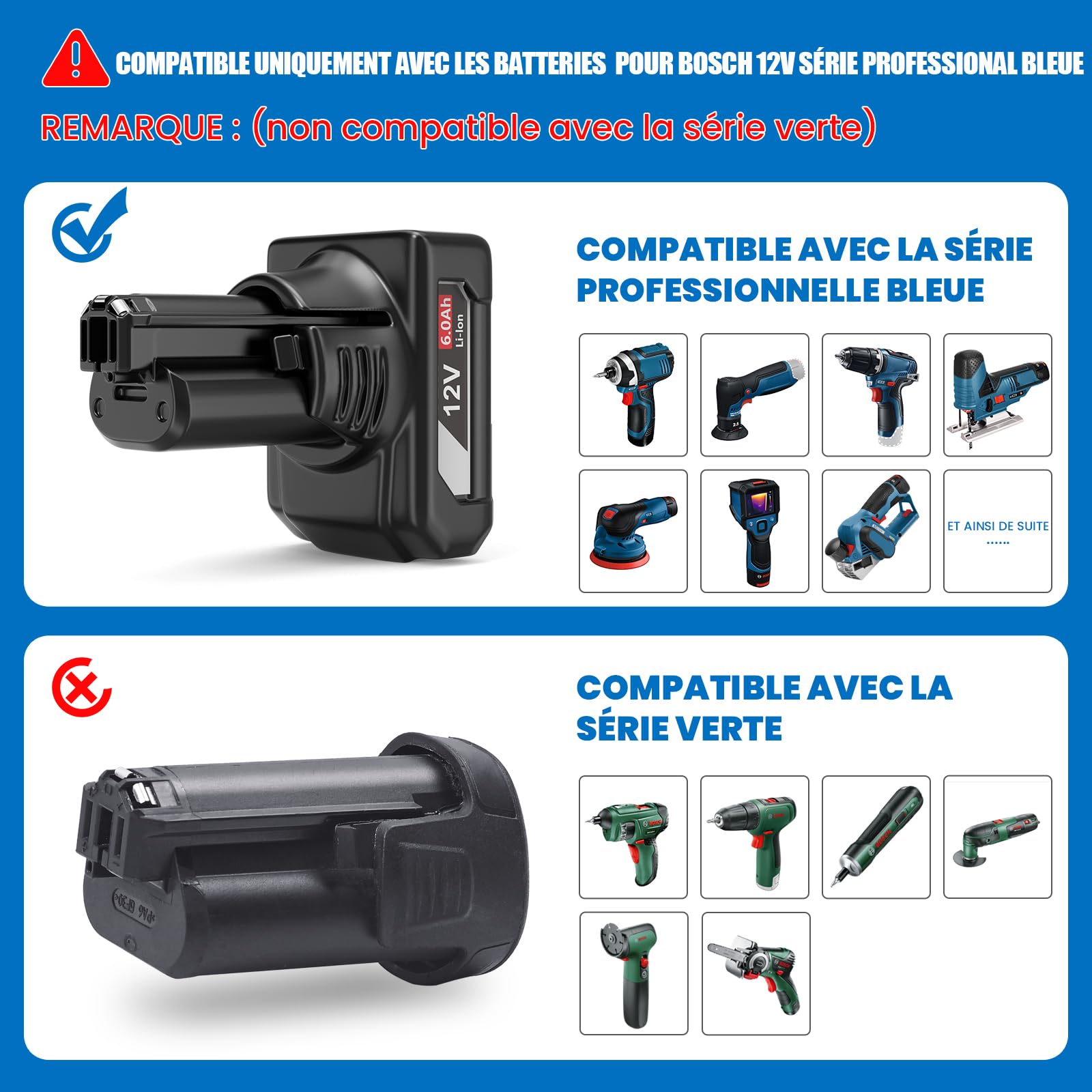 6,0Ah Batterie de Rechange pour Bosch 12V: Compatible BAT420 BAT411 | 2-pièce Li-ION Batterie pour Bosch Professional 12V System Starter-Set Batteries - GBA 12V