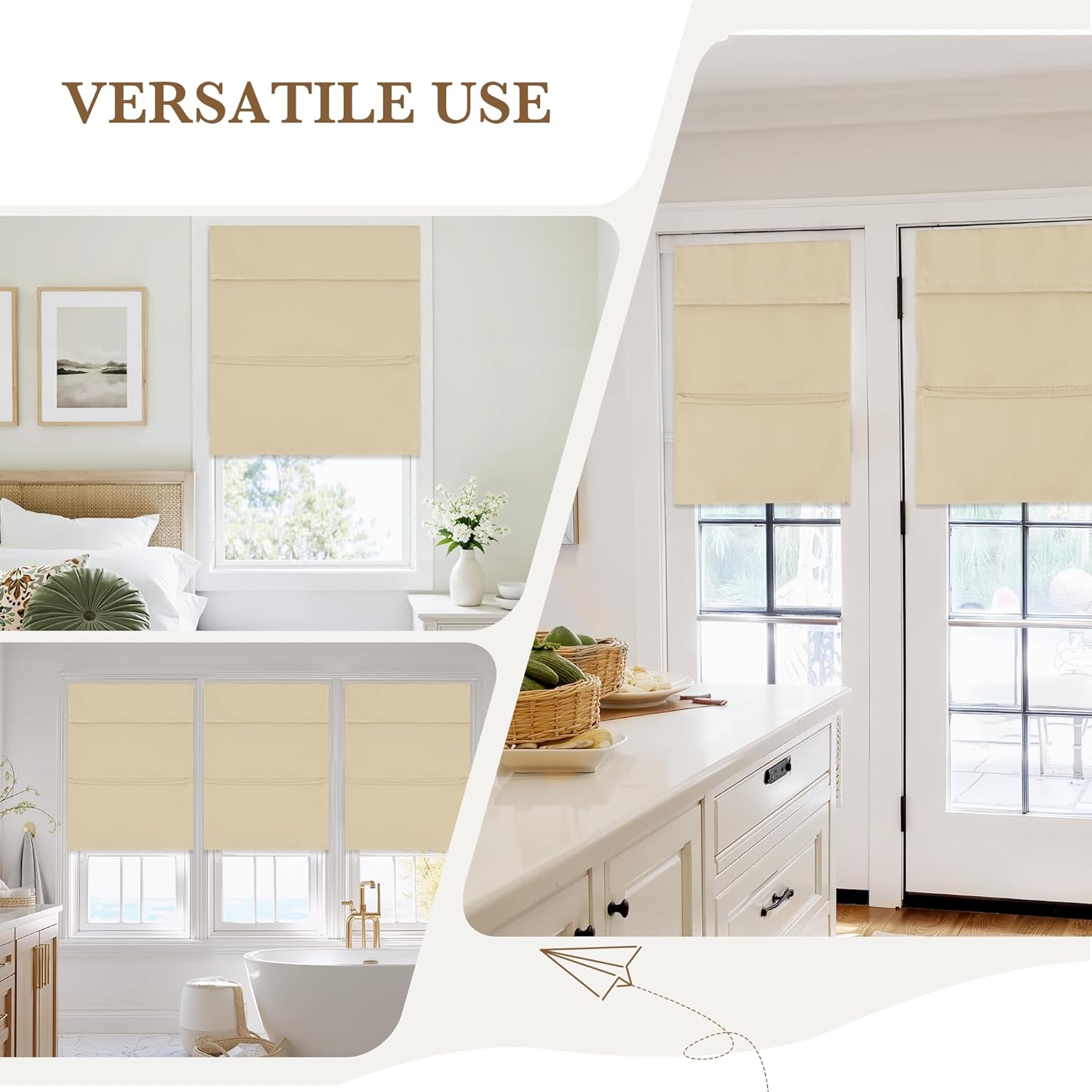 RYB HOME Magnetic Blackout French Door Curtain for Door Window, Thermal Insulated & Privacy Assured Doorway Curtain for Bedroom/Bathroom, Adhesive Window Drapes No Drill, W26 x L69, Beige, 1 Panel