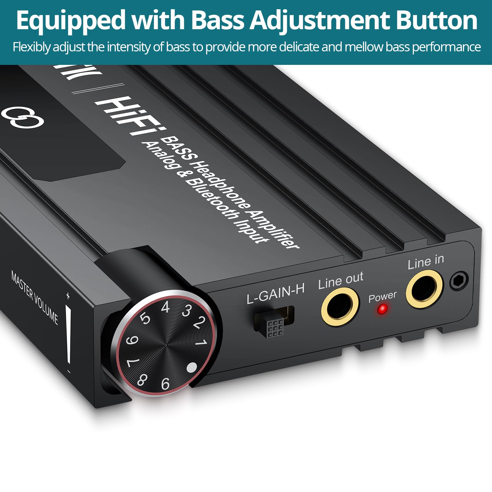 Amplificateur de Casque HiFi Portable Bluetooth 5.1 avec Bass Réglable, Ampli Casque Audio 16-600Ω, Entrée/Sortie 3.5mm, Gain à Deux Niveaux, Batterie 24H, Boîtier Aluminium pour Téléphone, MP3