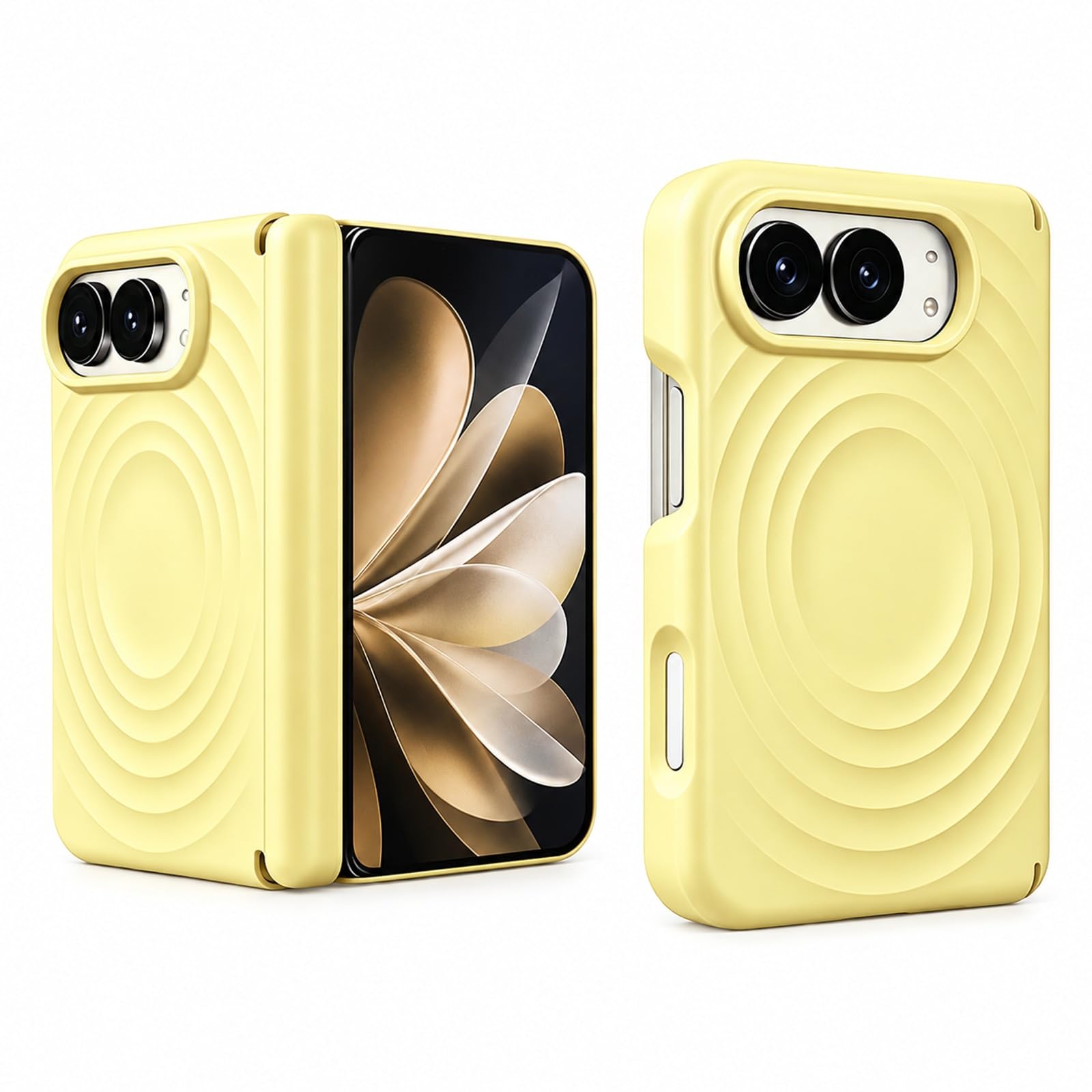 Scharnier-Schutzhülle für iPhone Duo, Silikon-Wellenstruktur, Cremegelb