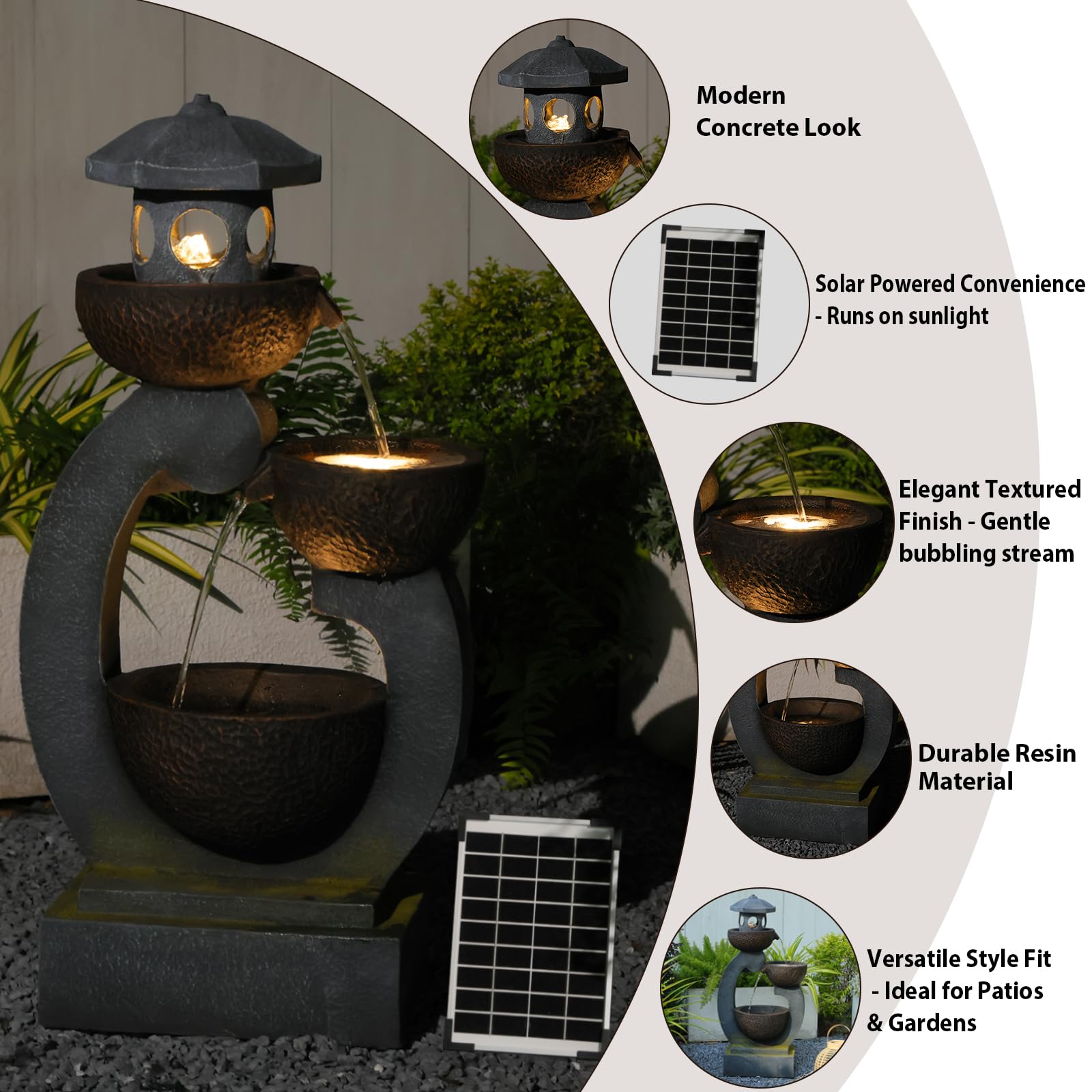 Bumilgar Springbrunnen Solar Gartenbrunnen für Außen mit LED Beleuchtung Zimmerbrunnen Kaskade Brunnen Wasserspiel Wasserfall Brunnen für Garten,Balkon,Terrasse, 89.5x45x27 cm