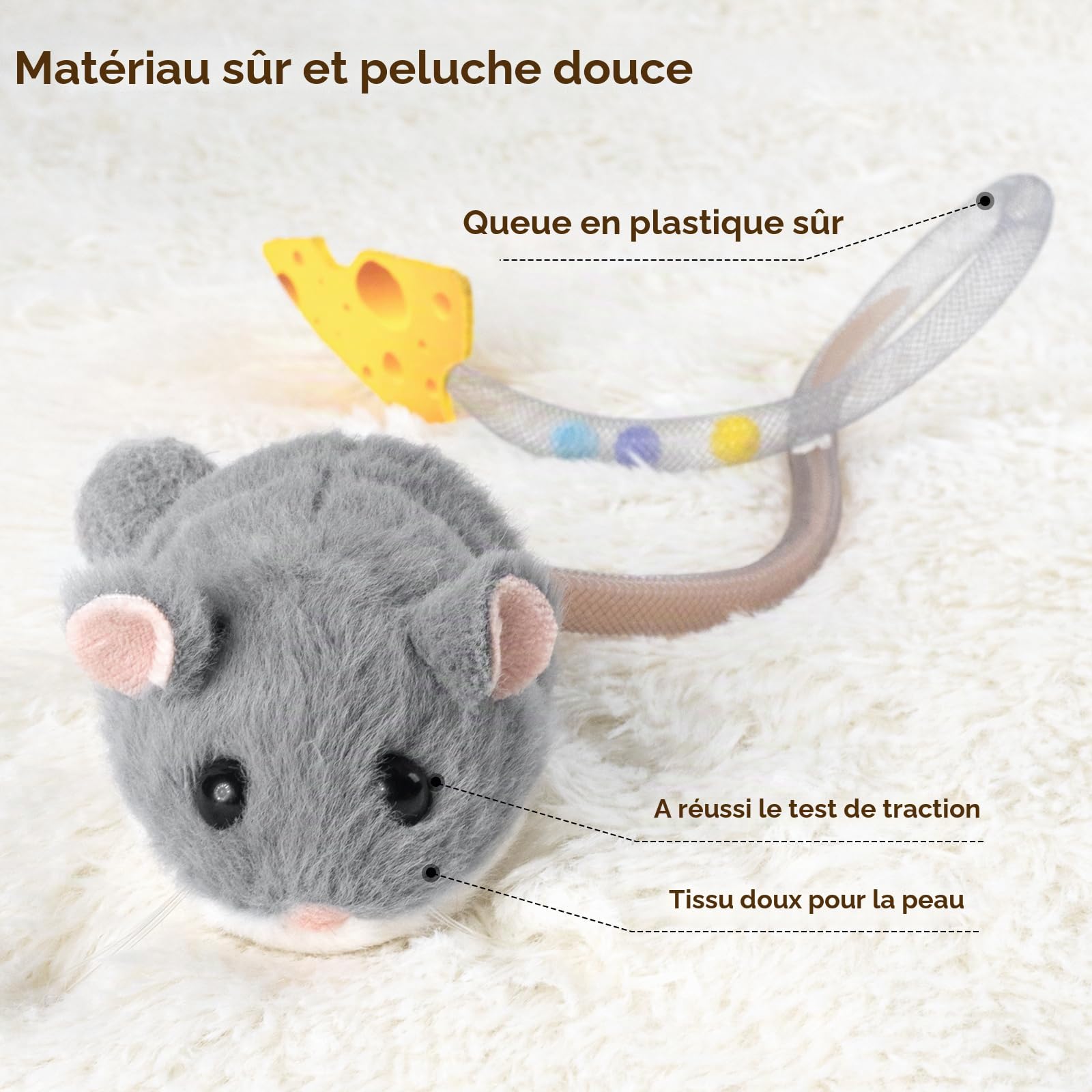 Migipaws Jouet interactif pour Chat, Souris électrique roulante avec Queue Qui remue, capteur Intelligent, couinement, Jouet pour Chat avec Herbe à Chat, Rechargeable