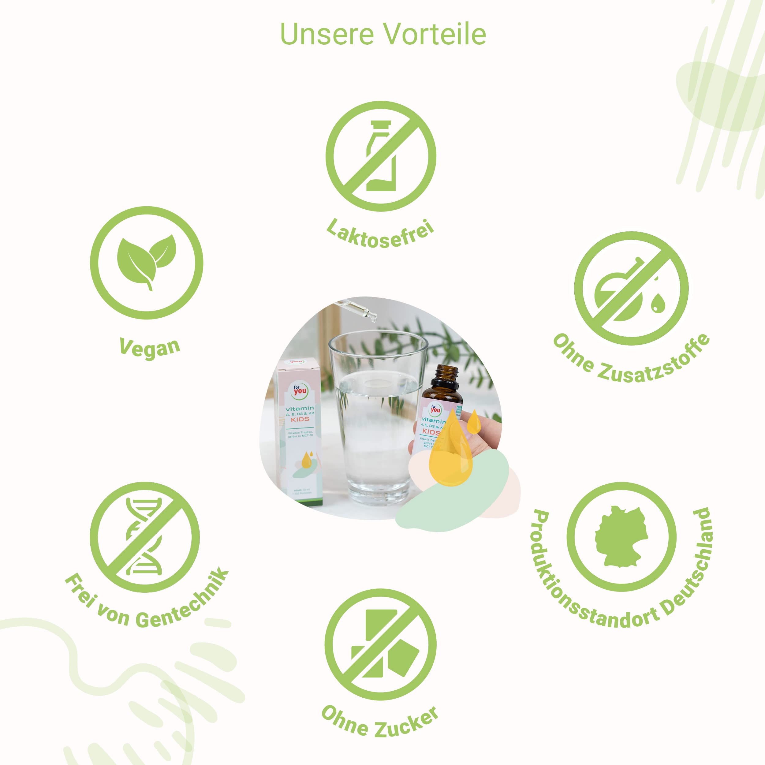 for you Vitamin A, E, D3 & K2 Tropfen für Kids Doppelpack - Vitamintropfen für Kinder ab 4 Jahren - 2x555 Portionen - Immunsystem Vitamine für Kinder geschmacksneutral, ohne Zusätze - Kindervitamine
