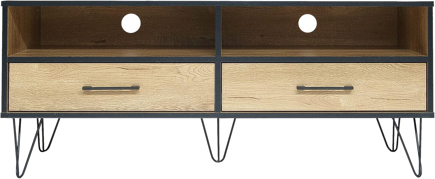 CAP LIVING Classic Multipurpose Wood TV Media Console for TV up to 50 inches, TV Stand, Entertainment Center, Wotan Eiche Oak with Black Edging