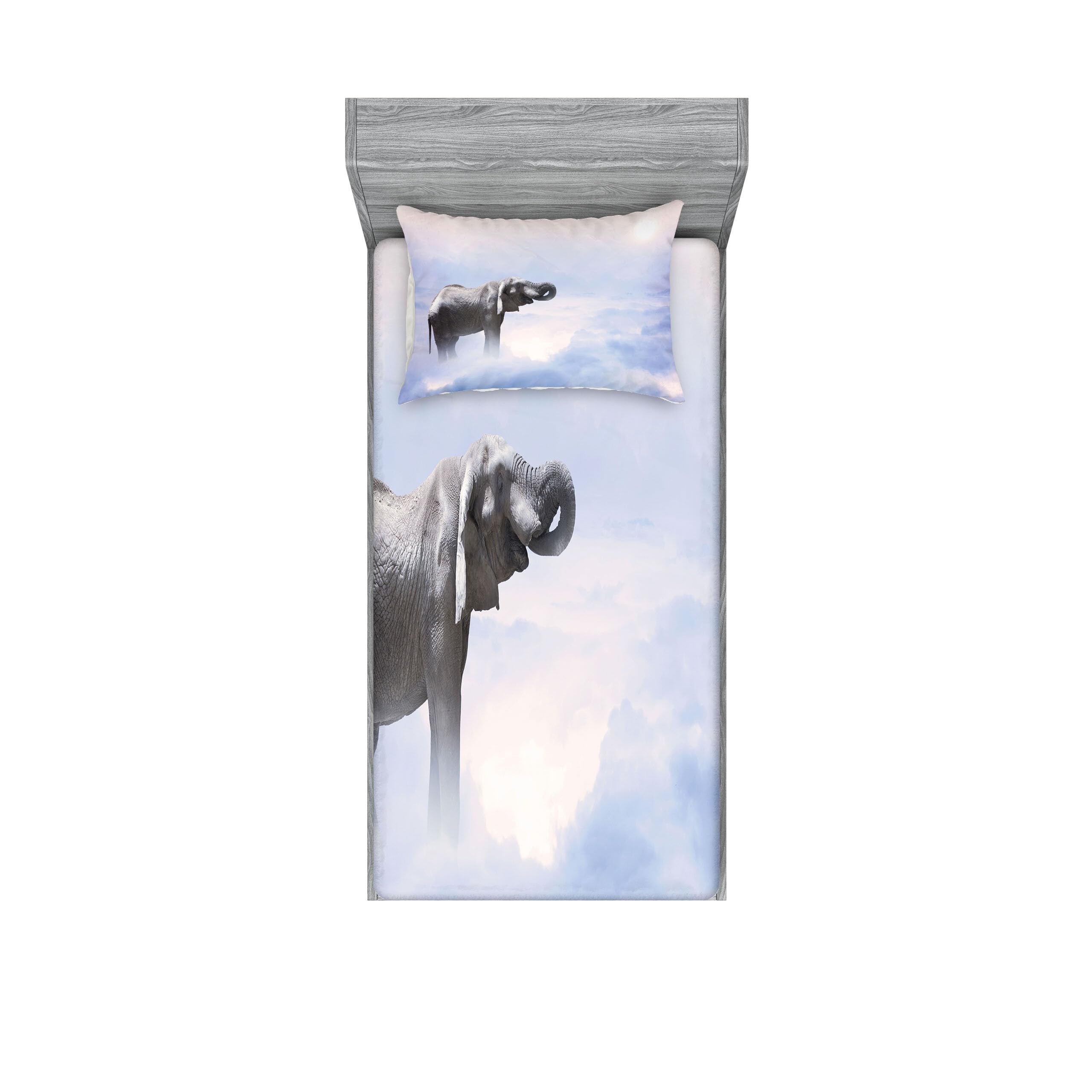 Ambesonne Animal Fitted Sheet & Pillow Sham Set, Standing in The Clouds Freedom Metaphor Strength Concept woth Pastel Sky Scenery, Decorative Printed 2 Piece Bedding Decor Set, Twin, Grey and Blue